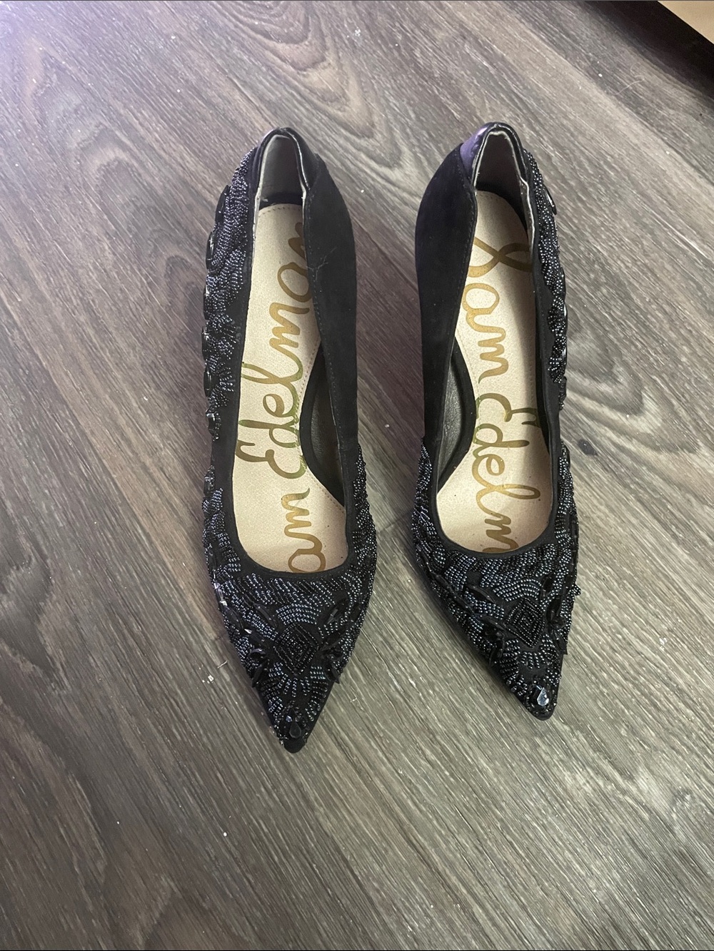 Sam Edelman Black Beaded Pointed-Toe Heels